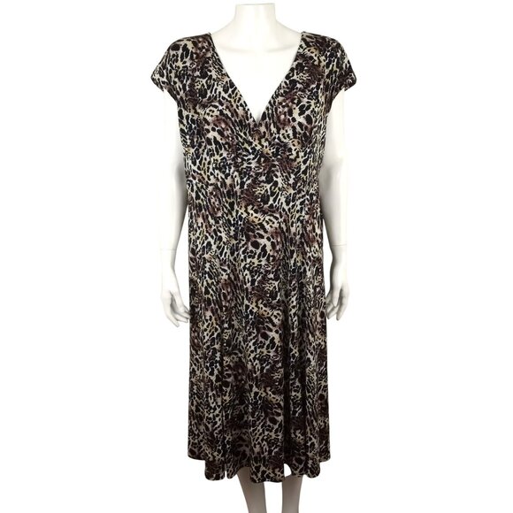 Glamour Animal Print V-Neck Cap Sleeve Empire Midi Dress - Picture 1 of 5